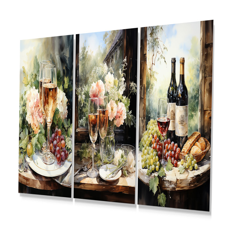 Bubbles Harmony - vin et champagne, ensemble de 3 reproductions d'art en métal, H 28 po x l 36 po