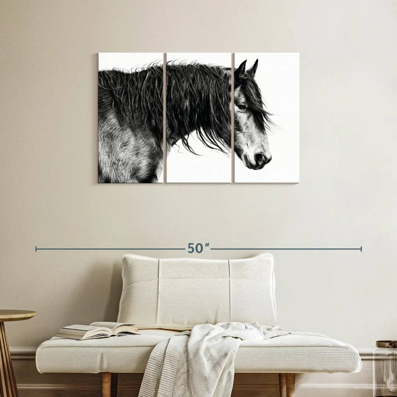 Portrait de cheval Brampt noir et blanc III, H 24 po x l 38 po