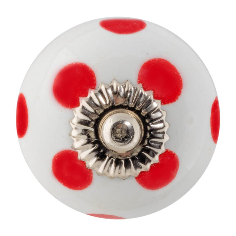 Nicola Spring - Round Ceramic Cabinet Knob, White/Red