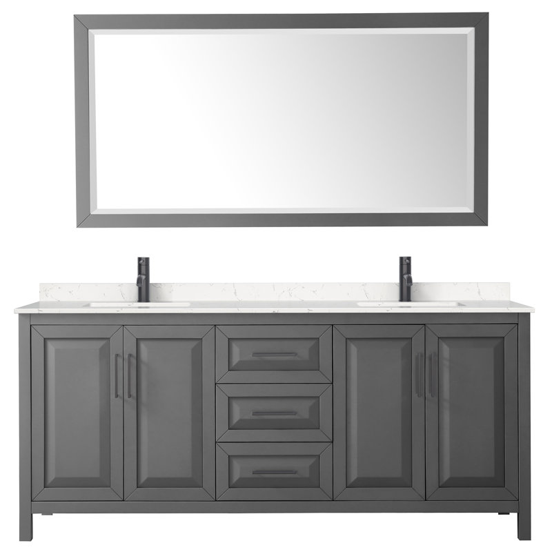 Daria 72" Double Bathroom Vanity Set with Mirror, Dark Espresso, Matte Black, 80"