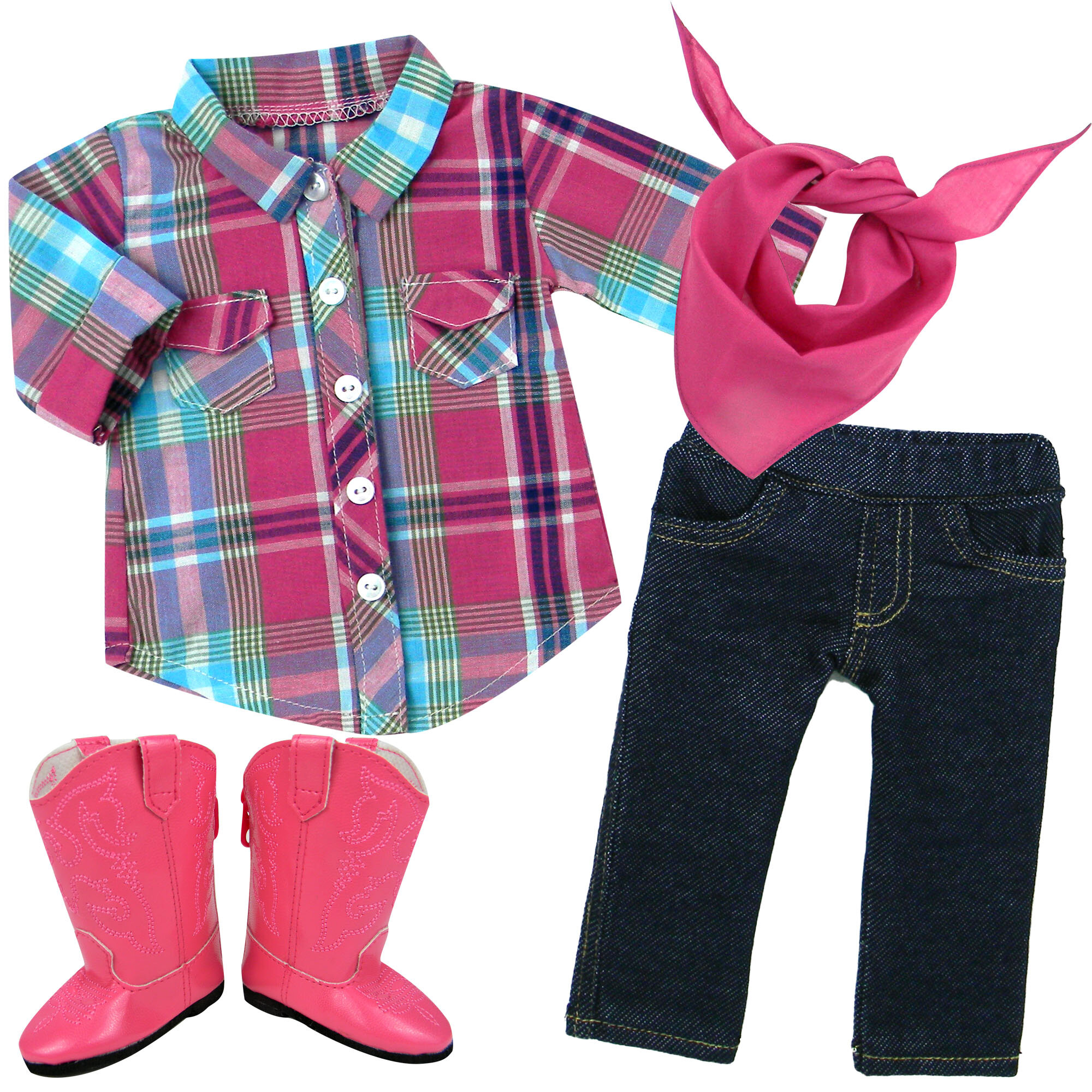 Sophia's Doll Plaid Button-up Blouse, Denim Jeggings, Bandana, and Cowgirl  Boots & Reviews