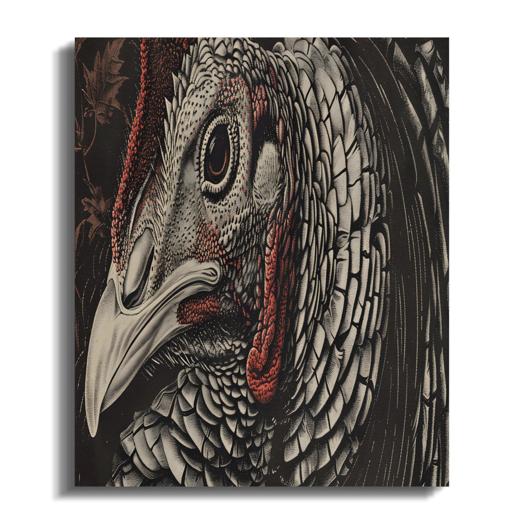 Detailed Turkey Canvas Wall Art, Gallery Wrapped, Rustic Farmhouse Decor, Ready to Hang, Archival Ink, Statement Piece