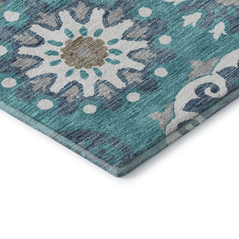 Premium Machine Washable Prisco Teal Rug, Rectangle 2'6" x 3'10"