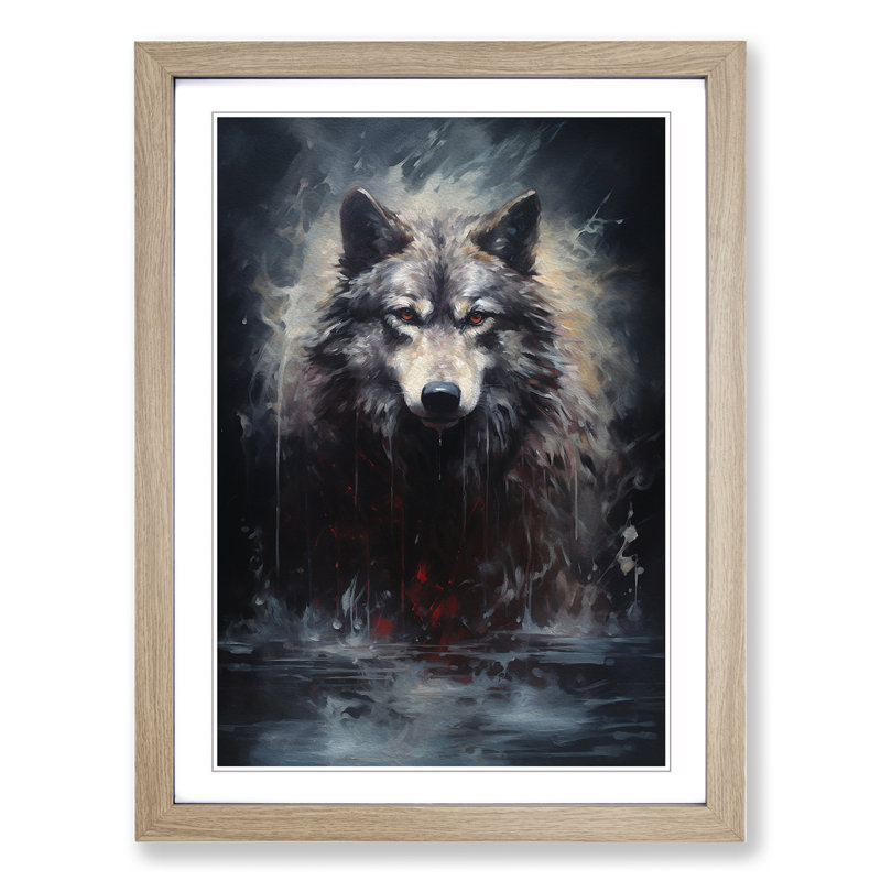 XYZ-FRM-V1223-1690 Wolf Contemporary No.3 - Single Picture Frame Print on Wood, 46cm H x 34cm W x 2cm D, Oak 