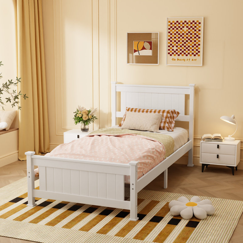 Wood Bed With Headboard, Twin, White