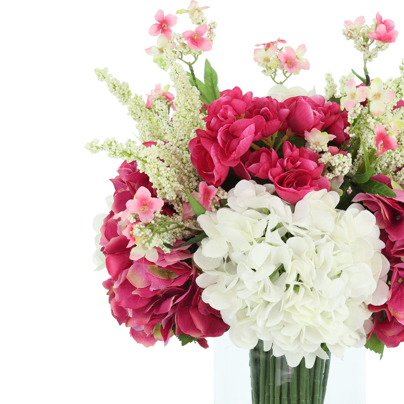 Hydrangea & Heather In A Glass Vase