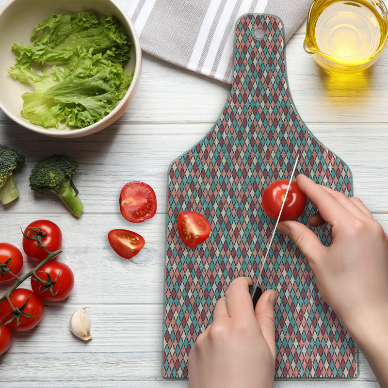 Ambesonne Geometric Tempered Glass Cutting Board Retro Style Checkered Multicolor
