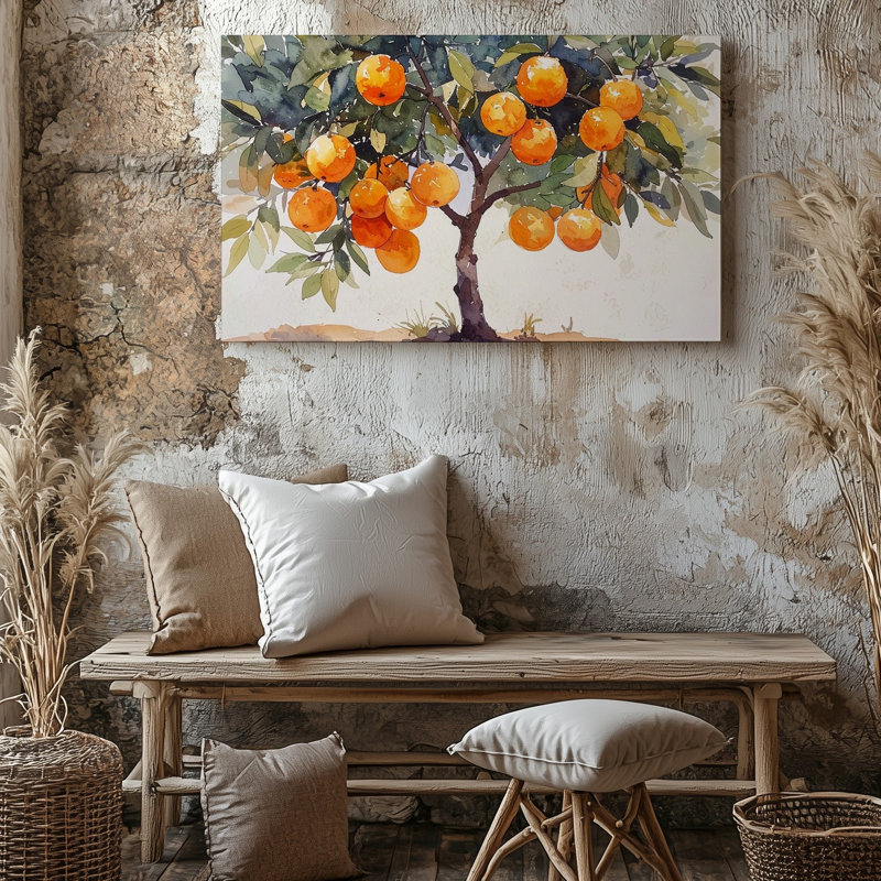 Toile, moisson dorée, arbre, toile, aquarelle, art mural botanique, H 30 po x l 40 po