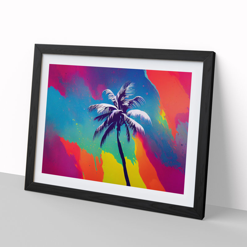Colourful Palm Tree - Single Picture Frame Painting, Black Framed, 46cm H x 64cm W x 2cm D