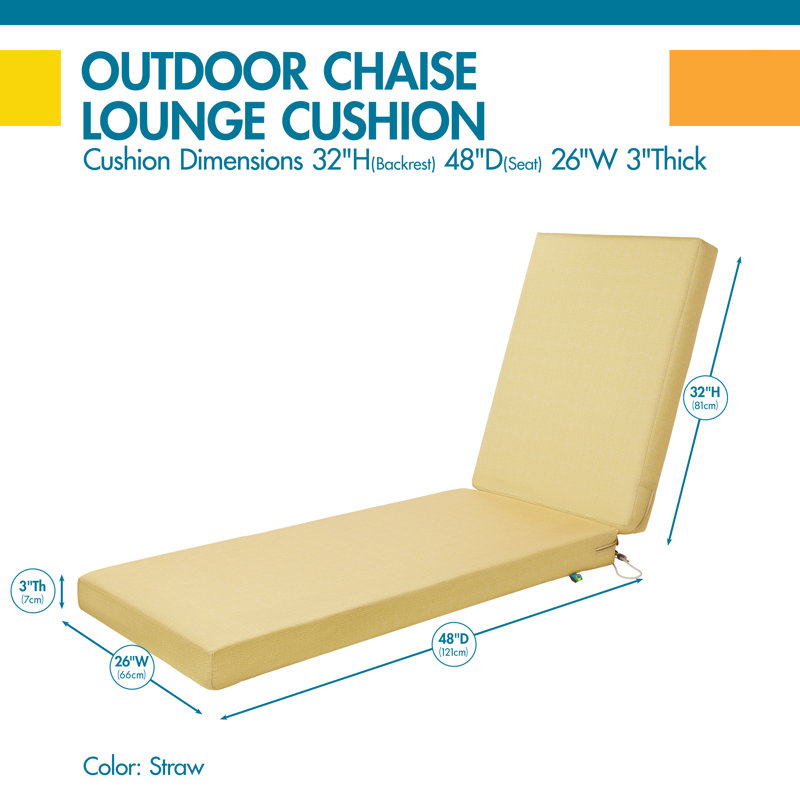 DUCKCOVERS All-Weather Outdoor Chaise Cushion, 26" H x 80" W x 3" D, Straw
