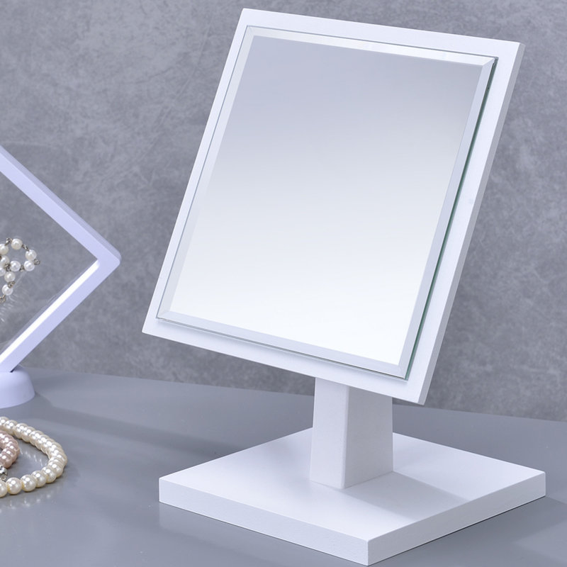 Miroir de table de maquillage ovale pivotant, miroir de coiffeuse autoportant blanc avec piédestal réglable et base stable, miroir de bureau élégant blanc