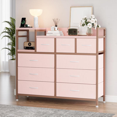 Modern 9-Drawer TV Stand with Charging Station & Power Outlets, Media Console Storage Dresser, Open Shelf Entertainment Center for Living Room, Bedroo by Ebern Designs