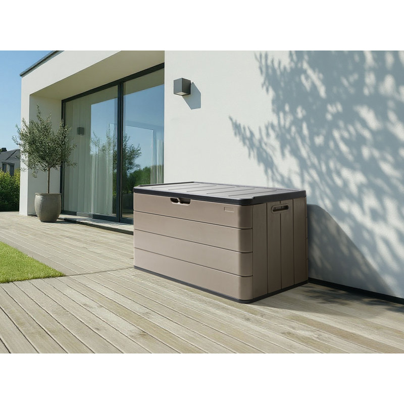 17 Stories 116cm W 420L Polyethylene Plastic Lockable Storage Bench, Brown/Black
