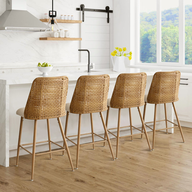 Camili Boucle Upholstered Rattan Counter Stools