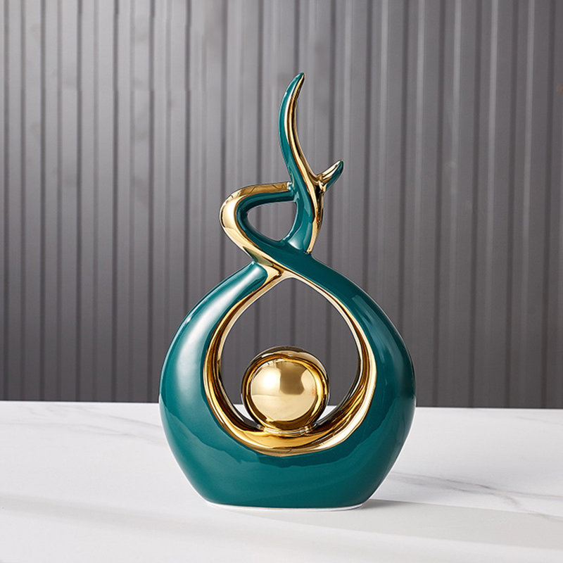 Sculpture moderne moderne en céramique, Vert, H 10,6 po x l 6,69 po x P 2,36 po