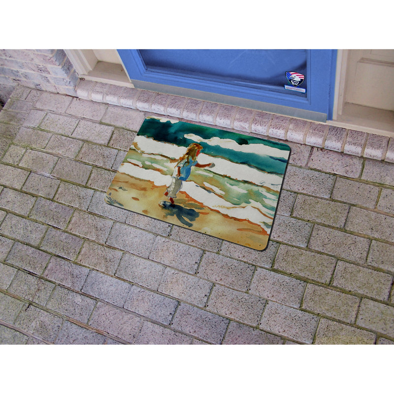 Fille à la plage de 26 po x 18 po tapis de porte extérieur antidérapant Topher