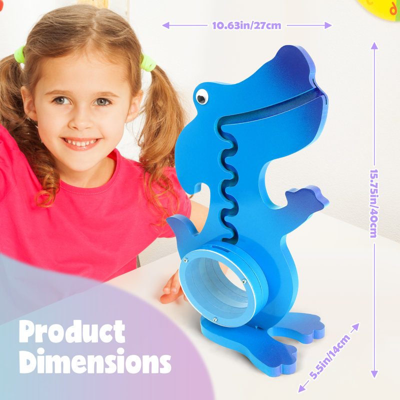 Vennocci Dinosaur Piggy Bank for Kids Boys Girls, Wooden Dino Coin Banks with Large Clear Acrylic Belly, Cute Money Savings Box for Toddlers Birthday Christmas (Blue)