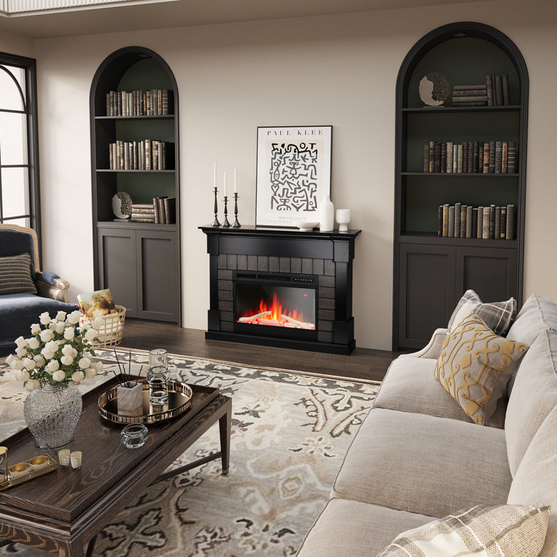 Freestanding Electric Fireplace with Remote, Black