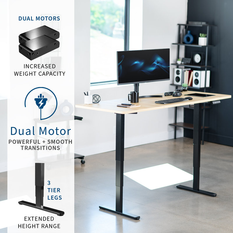 Electric 71" x 30" Stand Up Desk Workstation, 2B7B Series, Light Wood/Black