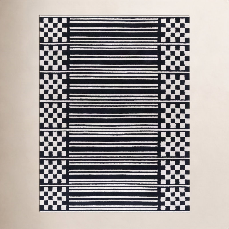 Tapis géométrique en laine touffeté à la main 0,38 po, Rectangle de 5 pi x 8 pi