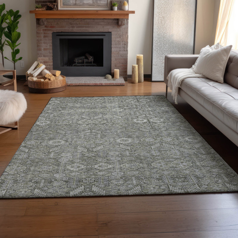 Premium Machine Washable Cerrito AMF574 Gray Rug, Rectangle 9' x 12'