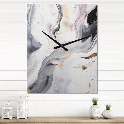 White And Gray Ripples Of Stone I - Abstract Marble Wall Clocks