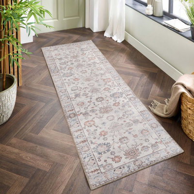 Tapis traditionnel avec aspect fabriqué à la main et douceur semblable au nuage - tapis de sol 100% polyester pour le salon, résistant aux taches, multicolore