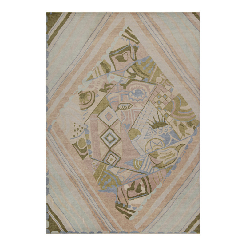Art Deco Hand Knotted Wool Geometric Area Rug, Rectangle 14' x 20'