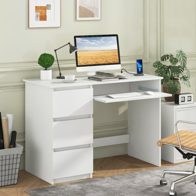 Computer Desk With Power Outlet Keyboard Tray & 3 Large Drawers Type-c & Usb Ports
