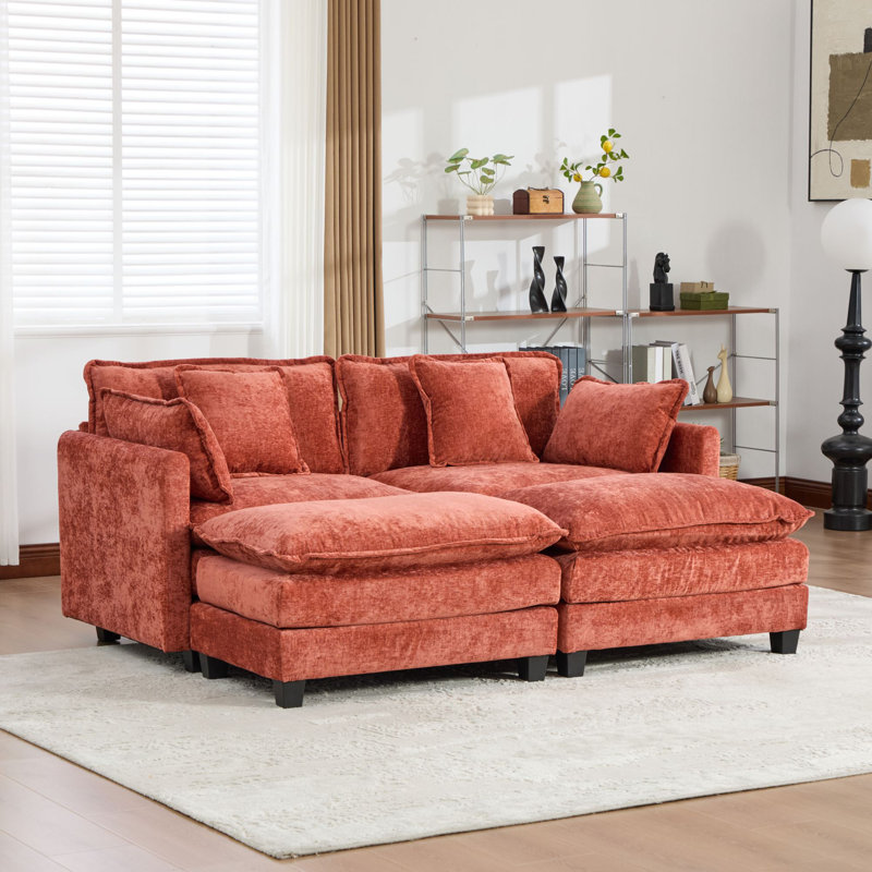 Canapé-lit modulaire avec canapé-lit surdimensionné Schmucker, Chenille orange, H 33 po x l 78 po x P 35 po