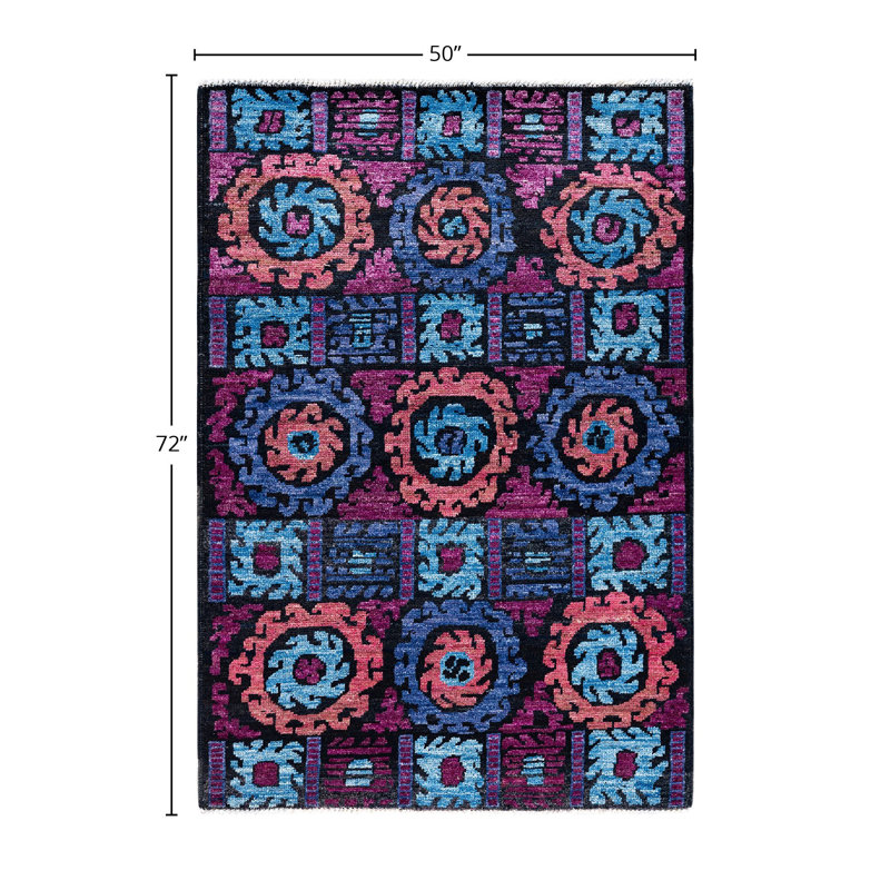 Contemporary One-of-a-Kind Rectangle 4'2" x 6' Hand Knotted Area Rug