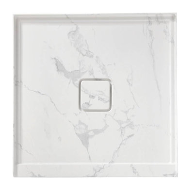 Base de douche rectangulaire blanche 36 po x 36 po avec seuil simple et drain central, plateau de douche en alcôve en acrylique antidérapant, finition résistante aux égratignures, facile à nettoyer