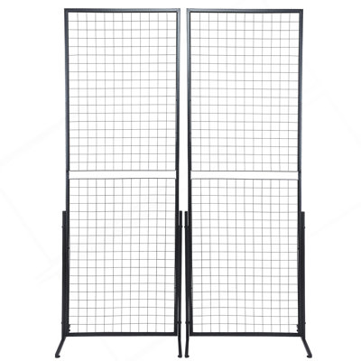 Tour à panneaux muraux de 2 pi x 5,6 pi, 2 panneaux de présentation grillagés en fil métallique avec base en T, panneaux à double grille latérale pour les salons d'artisanat, présentoir de détail avec pinces et crochets supplémentaires