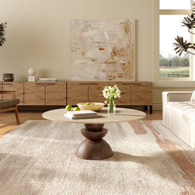 Mid-Century Modern Round Coffee Table 31.5"/35.43"/41.7" Scratch & Heat Resistant Tabletop, Pre-Assembly, Living Room Center Table Side Table For Home Office