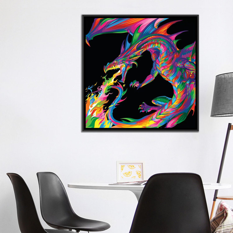 «Fantasy Dragon», impression sur toile, H 37 po x l 37 po x P 1,5 po, Toile encadrée noire, Pas de tapis