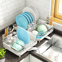 Égouttoir à vaisselle extensible avec clôture surélevée, égouttoir pliable  en acier | bol