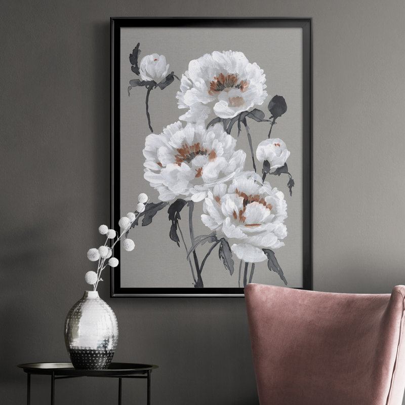 Pivoine profusion I, toile encadrée de qualité supérieure - prête à être accrochée, Noir, H 36,5 po x l 26,5 po x P 1 po