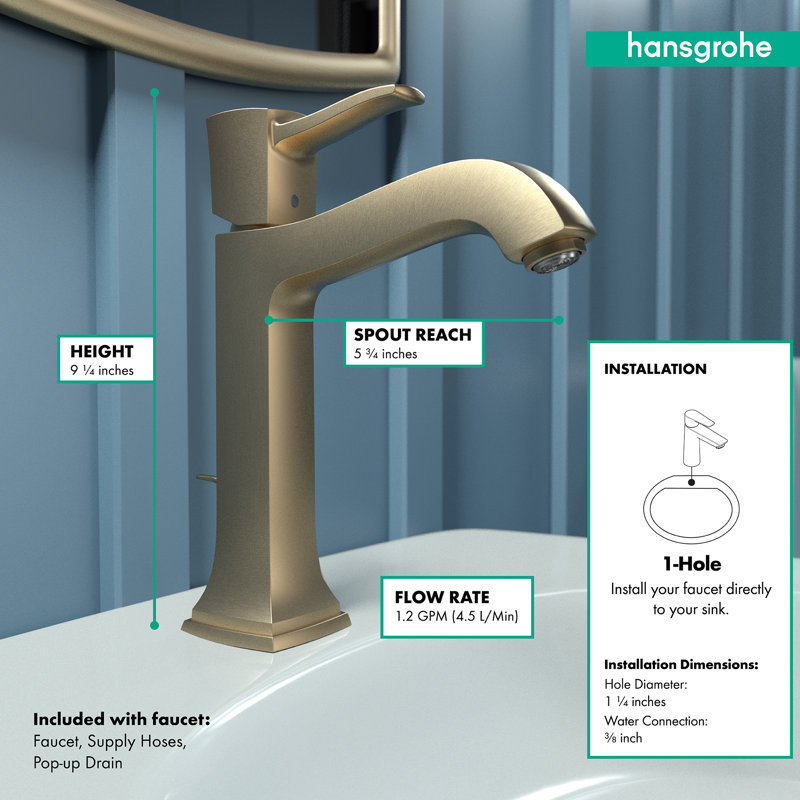Hansgrohe Metropol Classic Single-Hole Faucet 160 with Drain Assembly, 1.2 GPM, Brushed Bronze