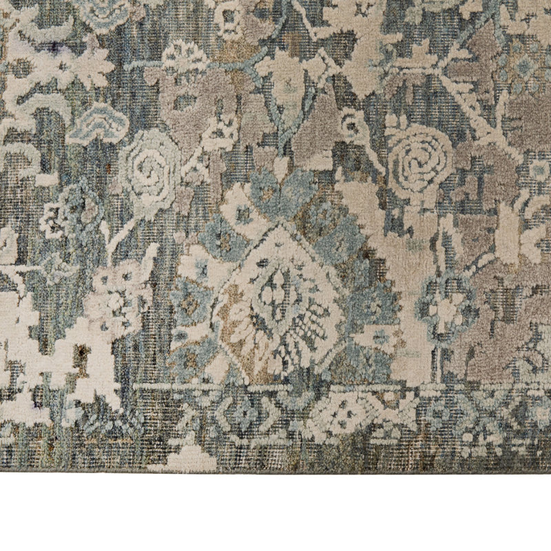 Blue Contemporary Silk Wool Blend Rug, Rectangle 6' x 9'