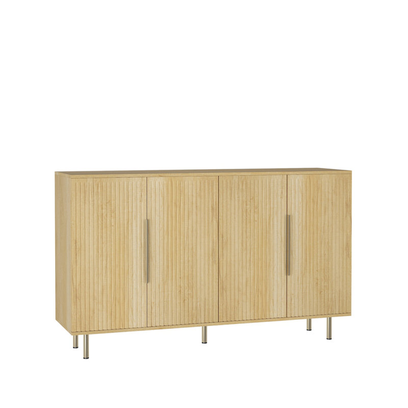 Buffet en bois moderne avec rangement, grand buffet cannelé avec tablettes réglables, crédence, console d'appoint