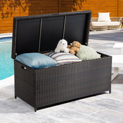 Bme 136 Gallons Water Resistant Wicker Deck Box in Brown