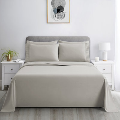 Ensemble de draps plissés en rayonne de bambou toutes saisons 6 pièces avec 4 taies d'oreiller, de couleur taupe