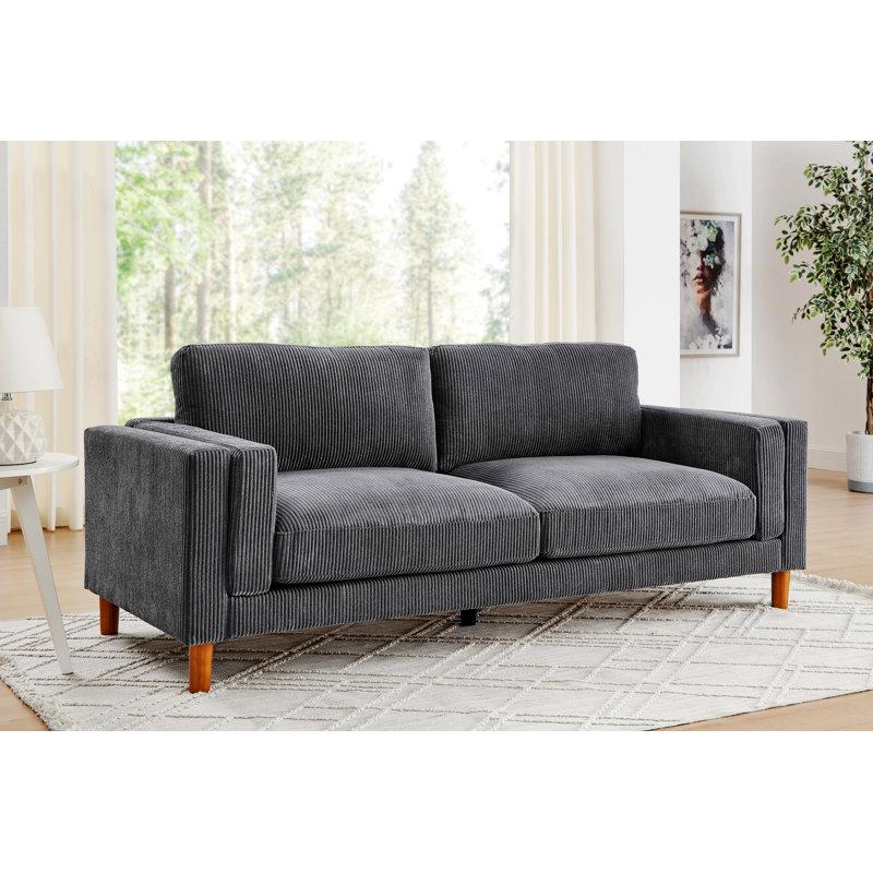 Canapé rembourré avec accoudoirs carrés, pieds en bois, Dark Grey