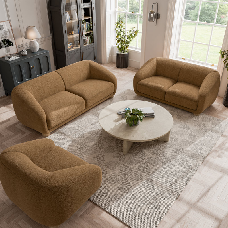Ensemble de canapé Celal, Brun, 3 pièces: chaise, causeuse, canapé