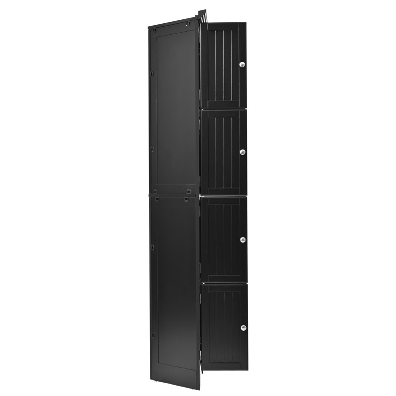 Tall Storage Cabinet With 8 Doors And 4 Shelves For Living Room, Kitchen, Office, Bedroom, Bathroom, Modern, Black