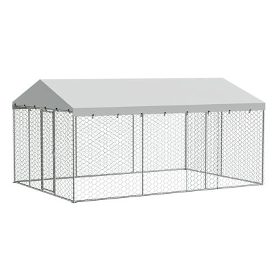 15x10 FT Large Outdoor Dog Kennel with Canopy, Heavy Duty Galvanized Steel Frame, Waterproof Cover, All-Weather Protection, Escape-Proof Lockable Pet Playpen for Large Dogs, Multiple Animals