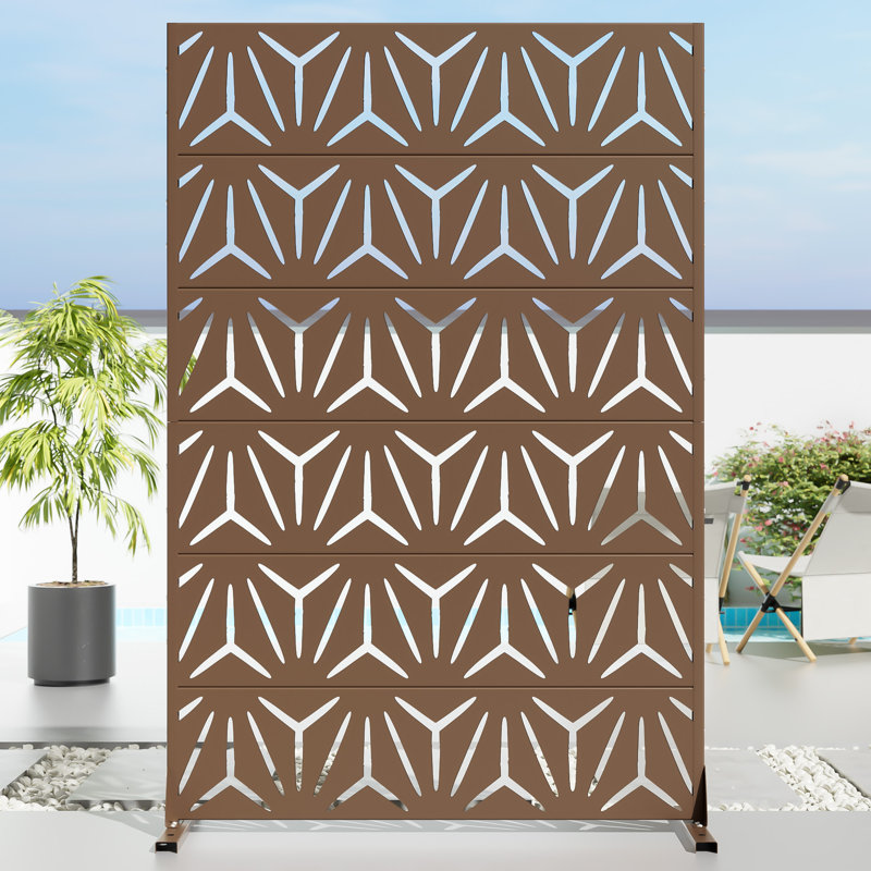 6 ft. H x 4 ft. W Metal Privacy Screen Fence Panel Star Pattern, Brown, 183 cm H x 120 cm W x 40 cm D