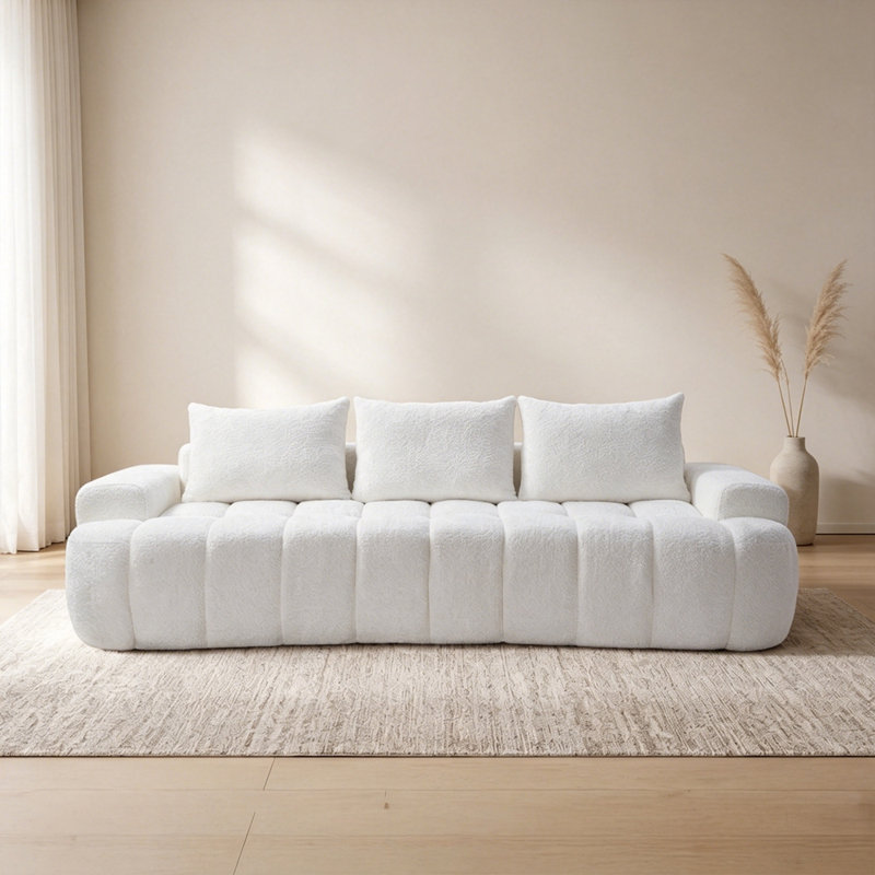 Canapé modulaire compressé très large de 100 po à l'avant courbé, canapé Boucle 3 places en forme de nuage avec mousse à haute résilience, facile à déplacer et à expédier, canapé surdimensionné moderne pour le salon