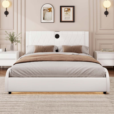 Faux Leather Upholstered Platform Bed With Bluetooth Speakers And RGB LED Light by Wrought Studio