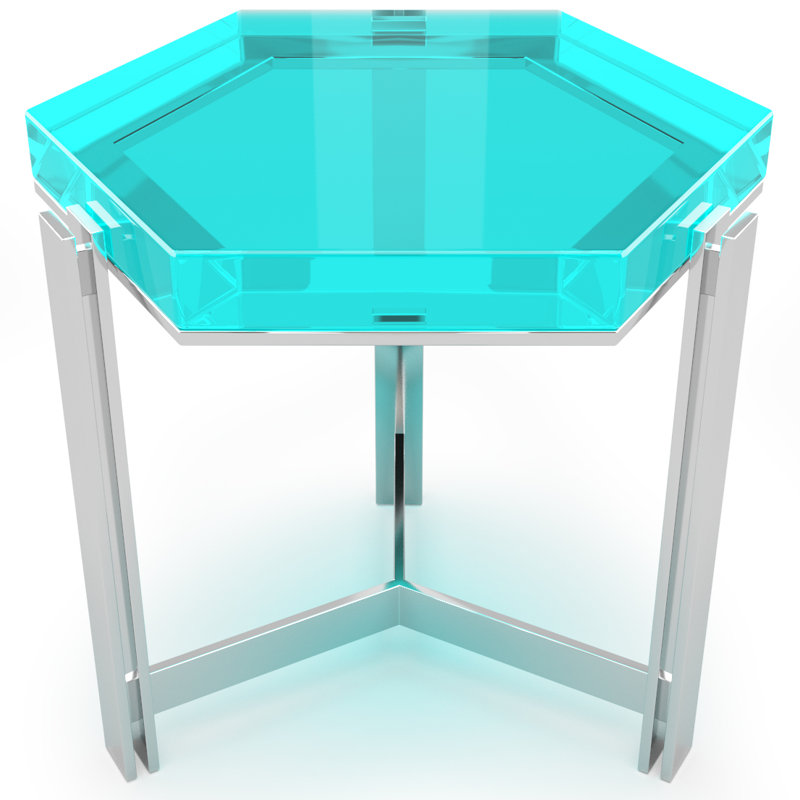 Coffee Table, Aqua Top/Chrome Base, 17.7" H x 19.7" L x 19.7" W